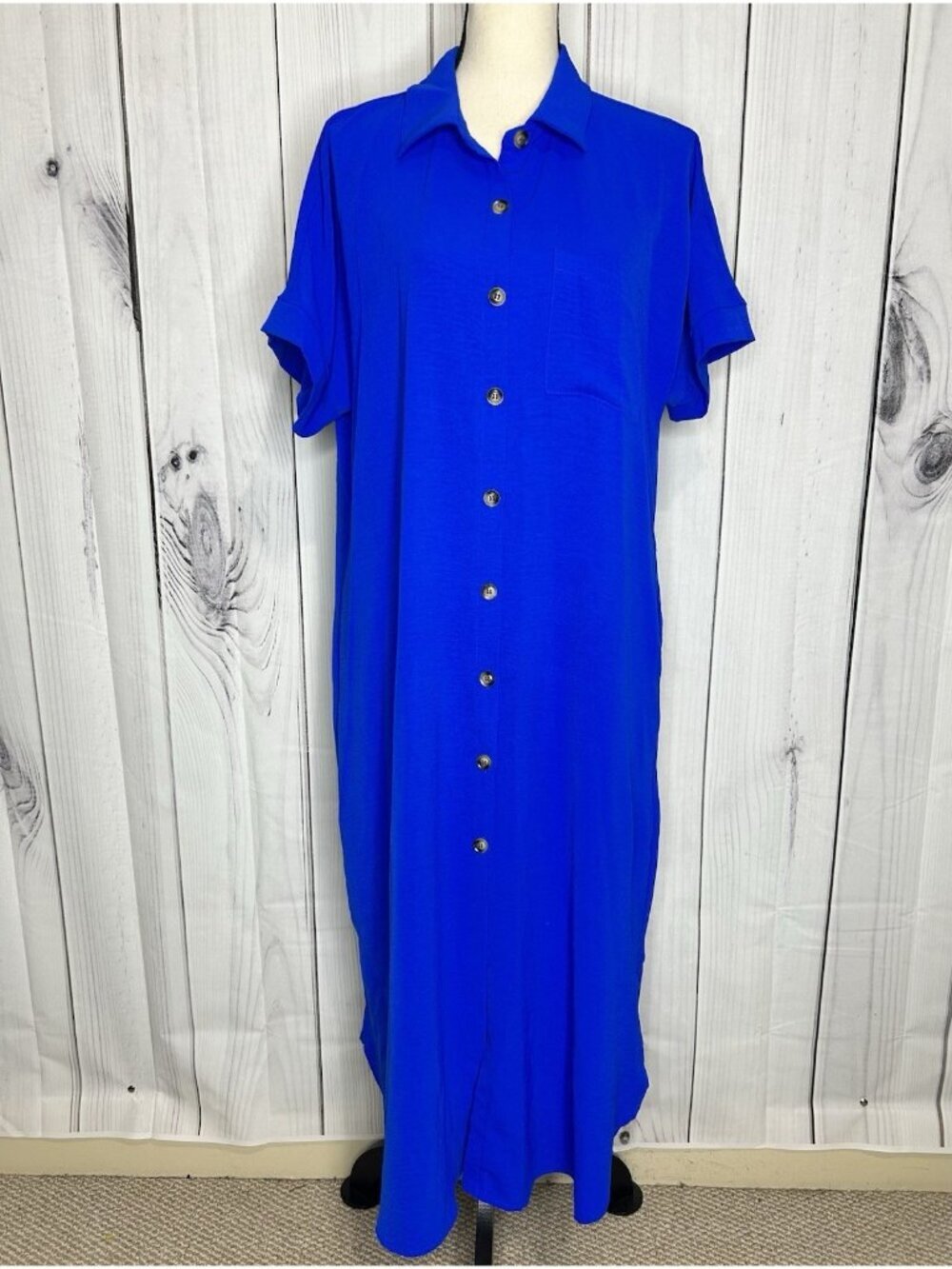 Jodifl Womens Size Large Button Down Shirt Blue Dress Pockets Short Sleeve